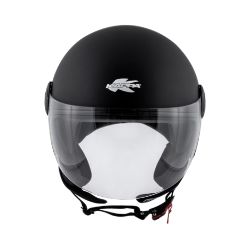 Casco demi-jet Kappa KV40 Hawaii nero opaco, vista frontale con visiera trasparente abbassata