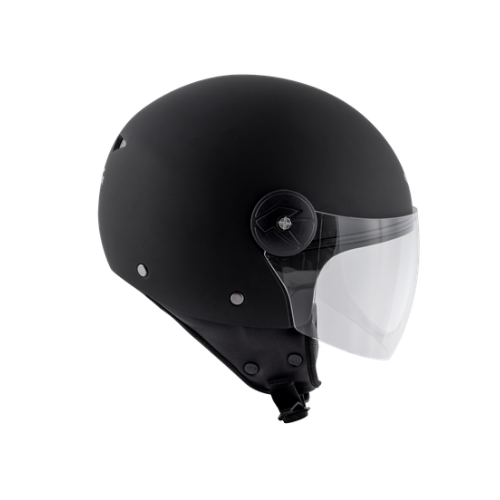 Casco demi-jet Kappa KV40 Hawaii nero opaco, vista laterale con logo Kappa e visiera abbassata