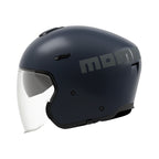 Casco jet Momo Design AERO blu profondo opaco con lettering MOMO, fianco destro