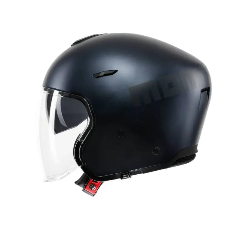 Casco jet Momo Design AERO blu profondo opaco, fianco destro con visiera alzata