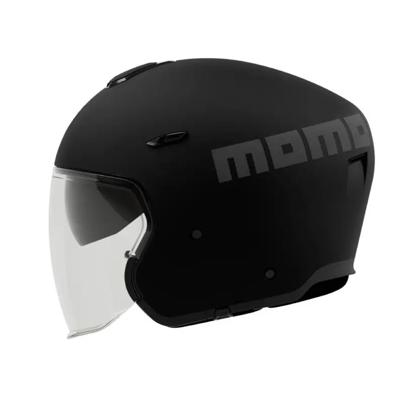 Casco jet Momo Design AERO nero opaco con lettering MOMO grigio scuro, fianco destro