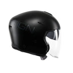 Casco jet Momo Design AERO nero opaco con scritta MOMODESIGN grigia, fianco sinistro