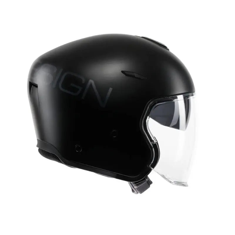 Casco jet Momo Design AERO nero opaco con scritta MOMODESIGN grigia, fianco sinistro