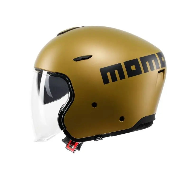 Casco jet Momo Design AERO oro opaco con lettering MOMO grigio scuro, fianco destro