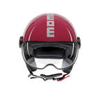 Casco jet Momo Design FGTR Classic Candy fucsia lucido, vista frontale con visiera alzata e interni a vista