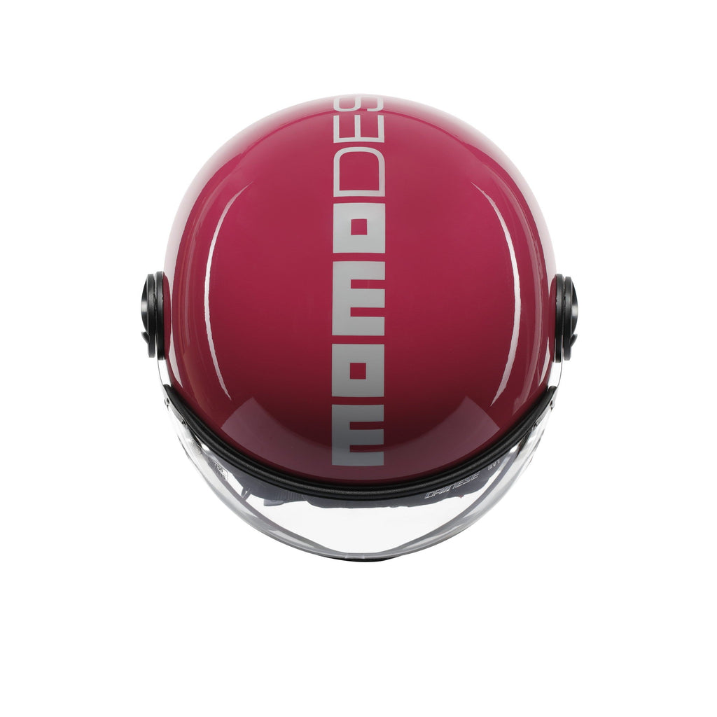 Casco jet Momo Design FGTR Classic Candy fucsia lucido, vista posteriore con scritta MOMODESIGN verticale bianca