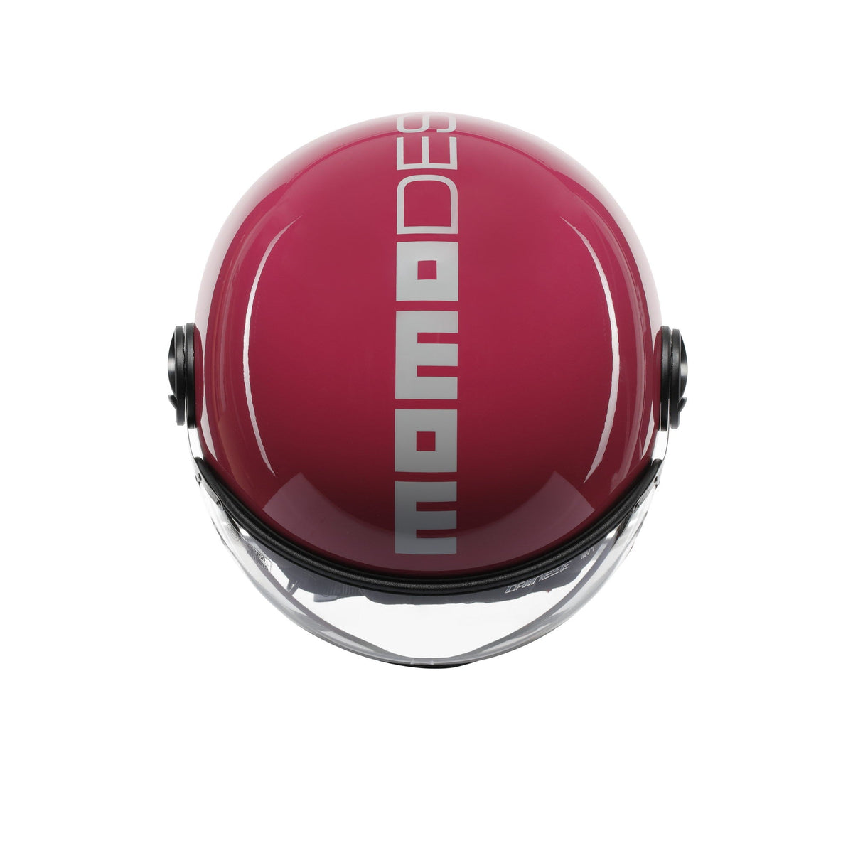 Casco jet Momo Design FGTR Classic Candy fucsia lucido, vista posteriore con scritta MOMODESIGN verticale bianca