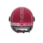 Casco jet Momo Design FGTR Classic Candy fucsia lucido, tre quarti posteriore con logo MOMODESIGN bianco