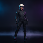 Casco jet Momo Design FGTR Classic Candy malted milk indossato, figura intera su fondo scuro