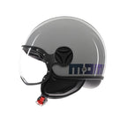 Casco jet Momo Design FGTR Classic Flip grigio lucido, lato destro con visiera e nottolino nero