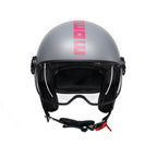 Casco jet Momo Design FGTR Classic Fluo grigio opaco, vista frontale con visiera abbassata