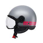 Casco jet Momo Design FGTR Classic Fluo grigio opaco, lato sinistro con nottolino nero