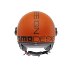 Casco jet Momo Design FGTR Classic Mono arancione opaco, tre quarti posteriore con logo MOMODESIGN nero