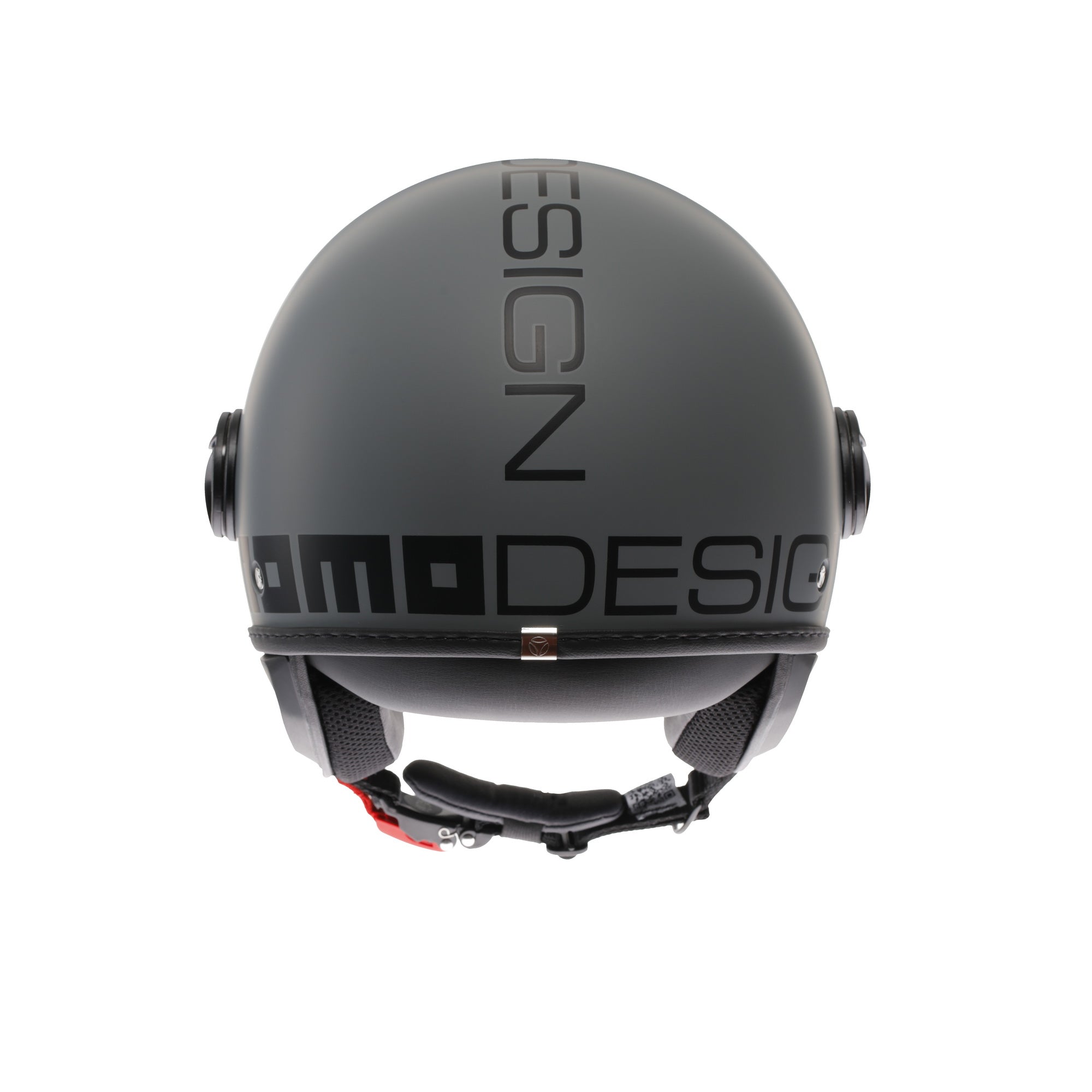 Casco jet Momo Design FGTR Classic Mono grigio opaco, vista posteriore con scritta MOMODESIGN
