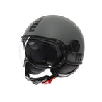 Casco jet Momo Design FGTR Classic Mono grigio opaco con logo nero, vista tre quarti anteriore