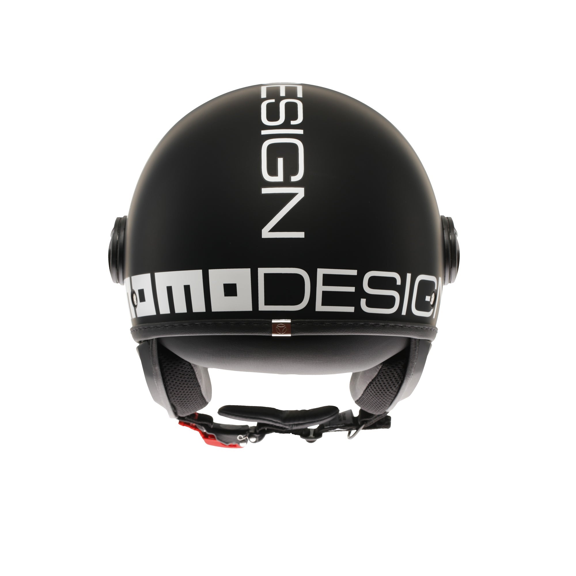 Casco jet Momo Design FGTR Classic Mono nero opaco visto dall'alto, logo MOMODESIGN bianco sulla calotta
