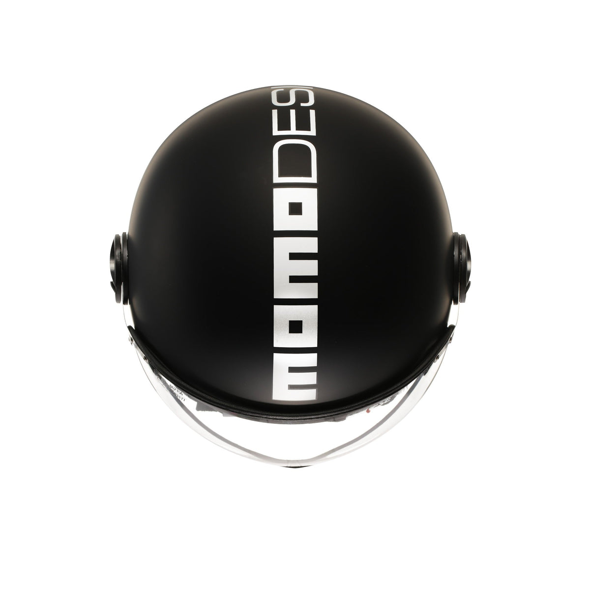 Casco jet Momo Design FGTR Classic Mono nero opaco, vista posteriore con scritta MOMODESIGN verticale bianca