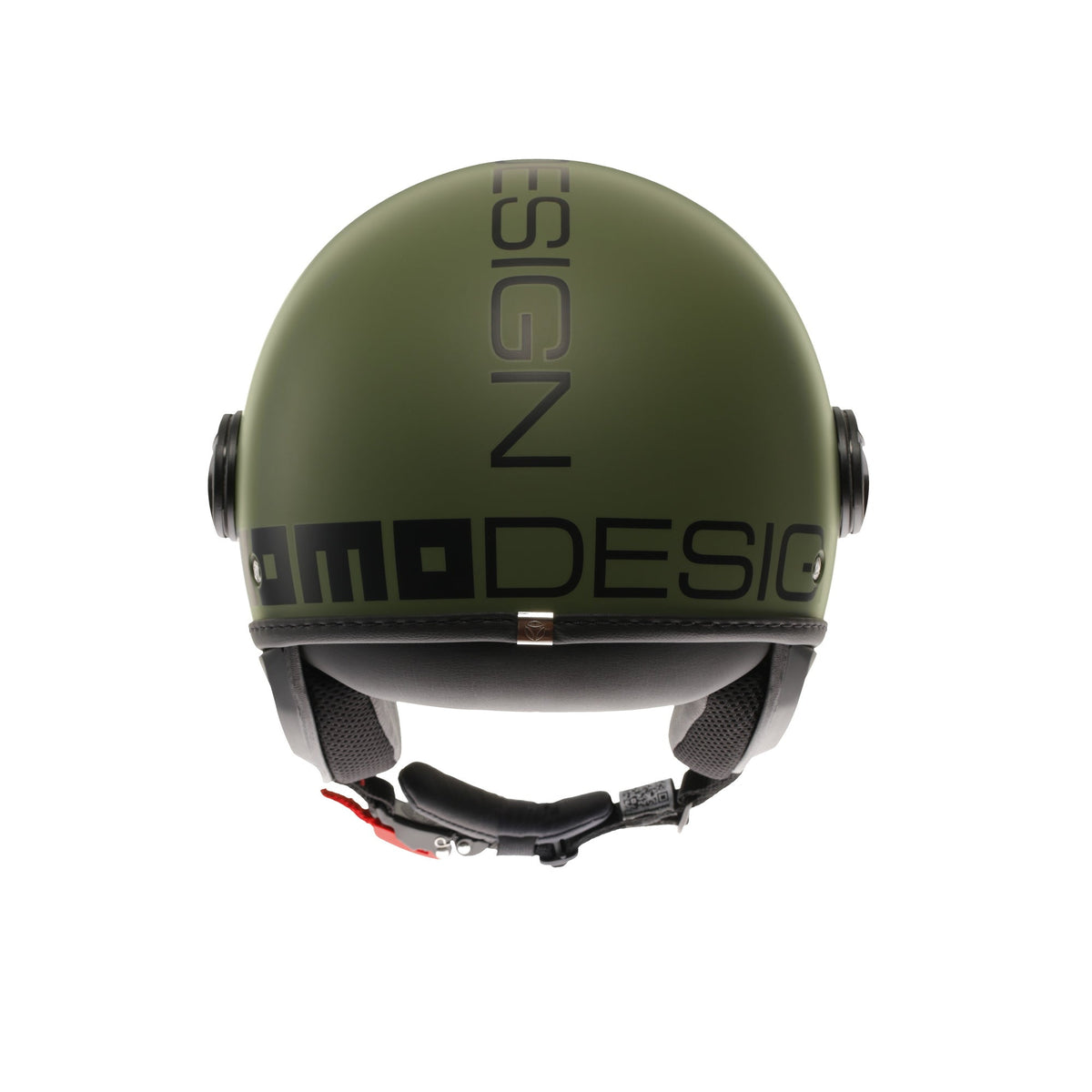 Casco jet Momo Design FGTR Classic Mono verde militare opaco, lato sinistro con nottolino nero