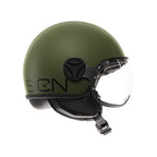 Casco jet Momo Design FGTR Classic Mono verde militare opaco, tre quarti posteriore con logo Momodesign nero