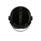 Casco jet Momo Design FGTR Classic Stripes nero lucido, vista dall'alto con il logo fluo