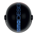 Casco jet Momo Design FGTR Classic Twofold nero opaco visto dall'alto, con scritta MOMODESIGN blu dalla fronte alla nuca