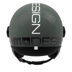 Casco jet Momo Design FGTR Classic Twofold verde nebbia lucido, vista posteriore con scritta MOMODESIGN nera in orizzontale e bianca in verticale