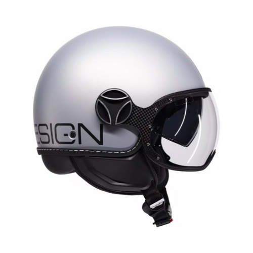 Casco jet Momo Design FGTR EVO E2206 grigio opaco, vista frontale con sottogola micrometrico