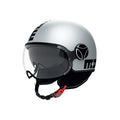 Casco jet Momo Design FGTR EVO E2206 grigio opaco, vista laterale con visiera e visierino solare