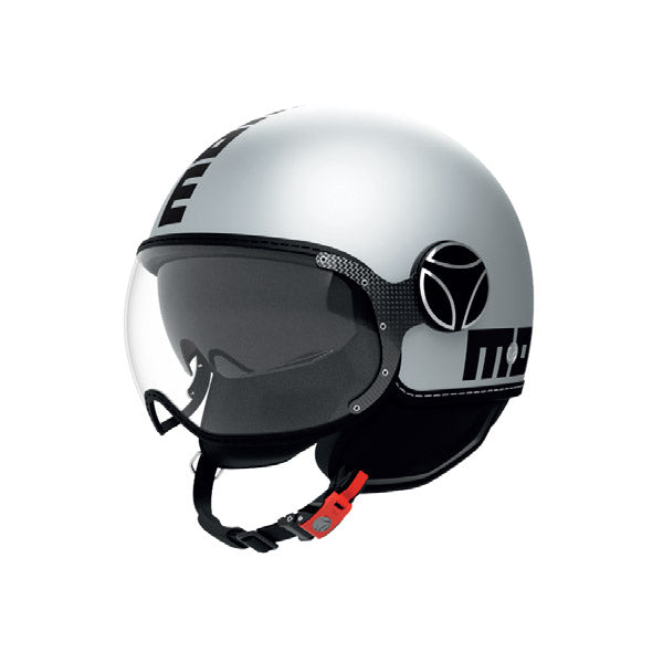 Casco jet Momo Design FGTR EVO E2206 grigio opaco, vista laterale con visiera e visierino solare