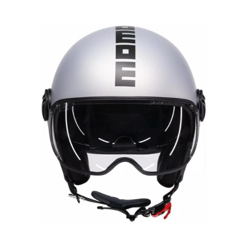 Casco jet Momo Design FGTR EVO E2206 grigio opaco, tre quarti anteriore con visiera abbassata