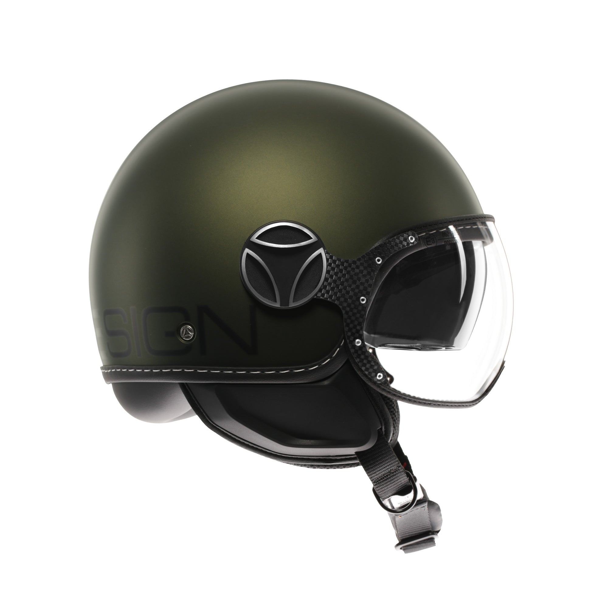 Casco jet Momo Design FGTR EVO E2206 verde opaco e nero, lato destro con nottolino visiera