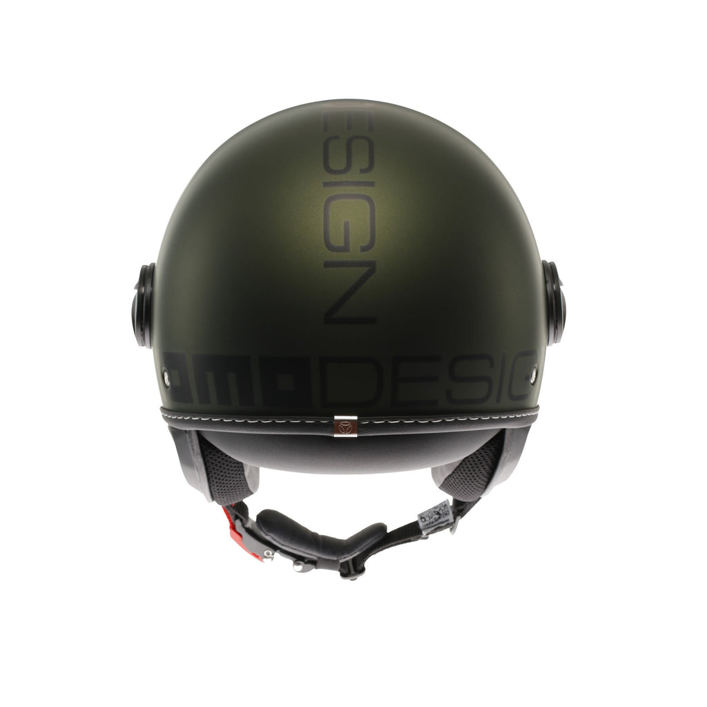 Casco jet Momo Design FGTR EVO E2206 verde opaco e nero, vista posteriore con logo Momodesign