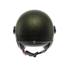 Casco jet Momo Design FGTR EVO E2206 verde opaco e nero, vista posteriore con logo Momodesign