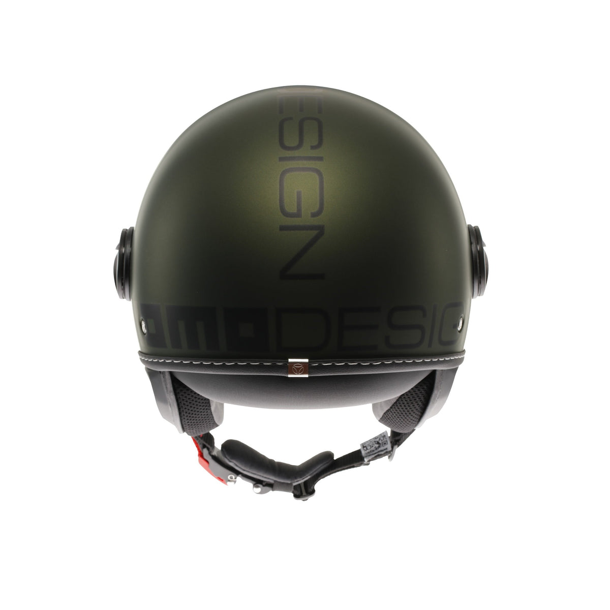 Casco jet Momo Design FGTR EVO E2206 verde opaco e nero, vista posteriore con logo Momodesign