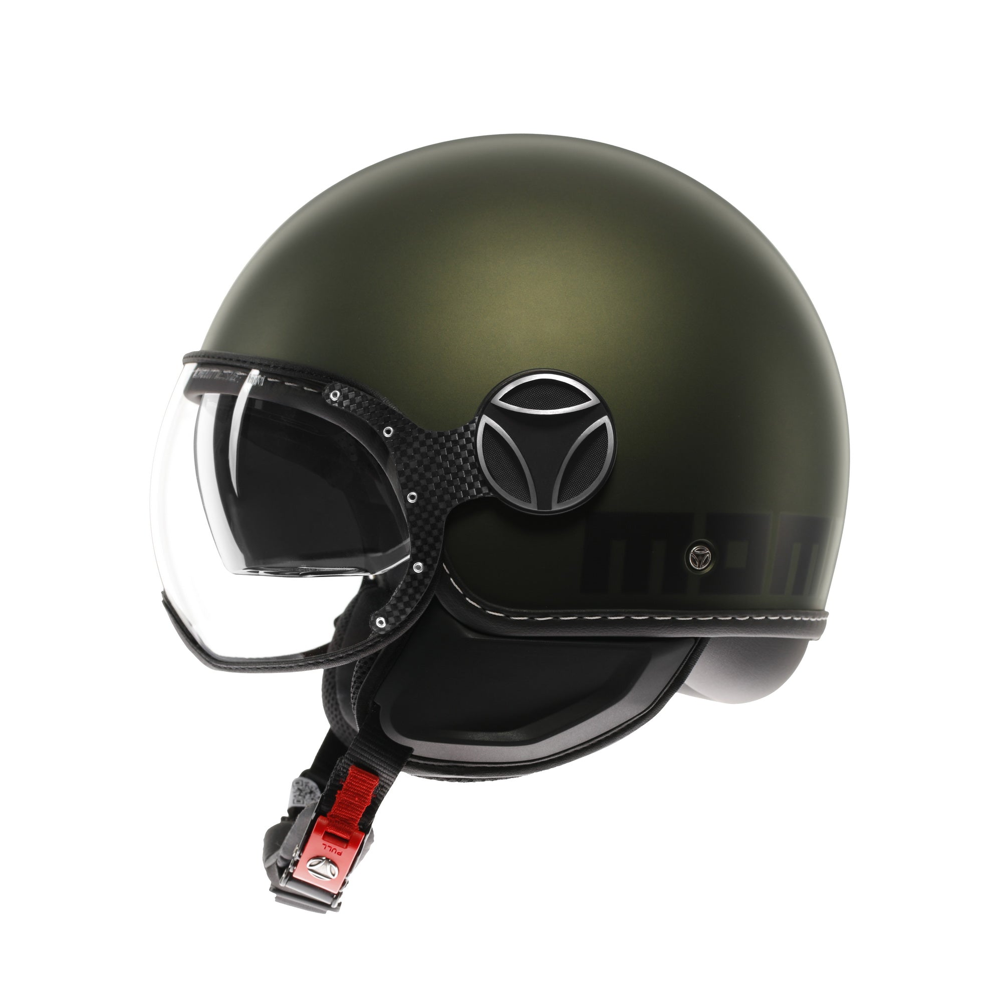 Casco jet Momo Design FGTR EVO E2206 verde opaco e nero, tre quarti posteriore destro