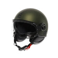 Casco jet Momo Design FGTR EVO E2206 verde opaco e nero, tre quarti anteriore sinistro