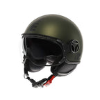 Casco jet Momo Design FGTR EVO E2206 verde opaco e nero, tre quarti anteriore sinistro