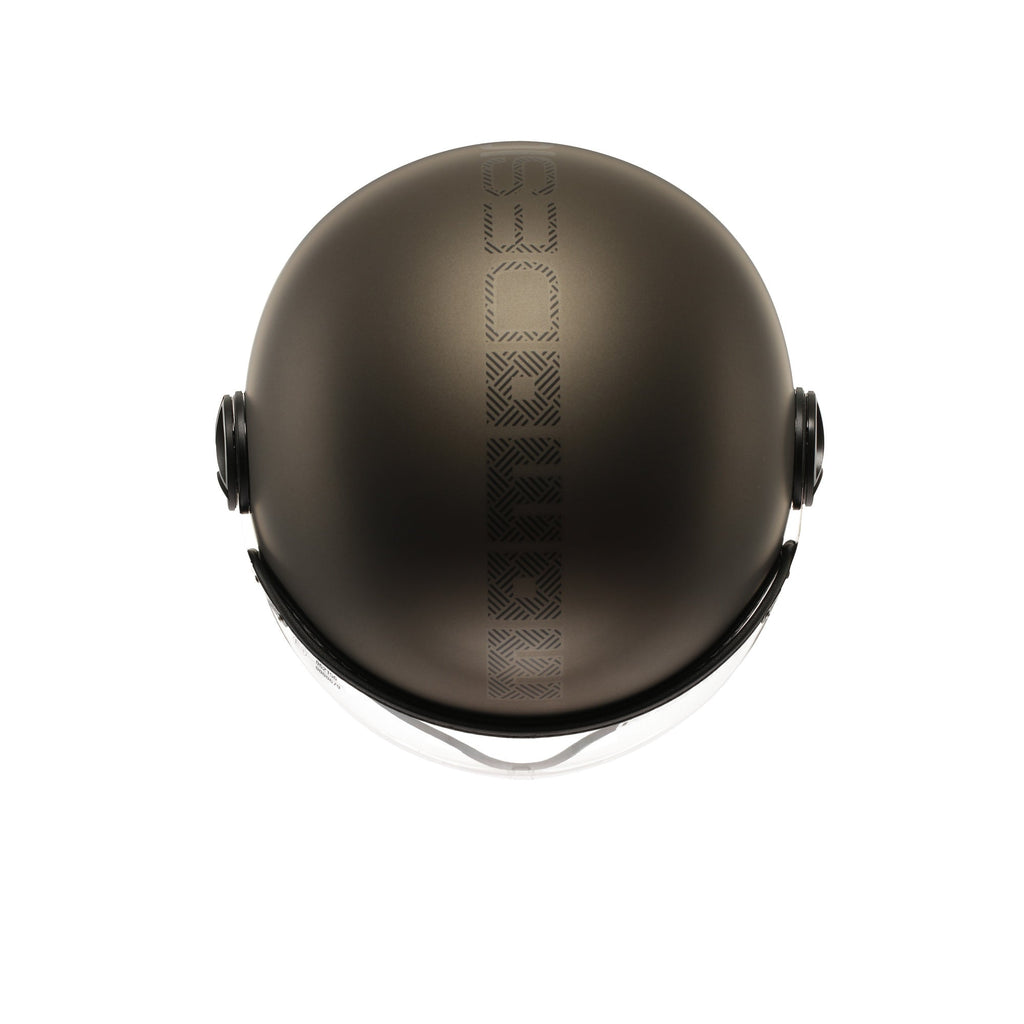 Casco jet Momo Design FGTR EVO HIP bronzo opaco, vista dall'alto con la texture pietra