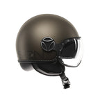 Casco jet Momo Design FGTR EVO HIP bronzo opaco, profilo laterale con visiera trasparente chiusa