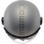 Casco jet Momo Design FGTR EVO HIP grigio opaco, vista dall'alto con la texture ceruleo