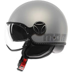 Casco jet Momo Design FGTR EVO HIP grigio, profilo con visiera sollevata e logo MOMO