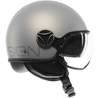 Casco jet Momo Design FGTR EVO HIP grigio opaco, profilo laterale con visiera trasparente chiusa