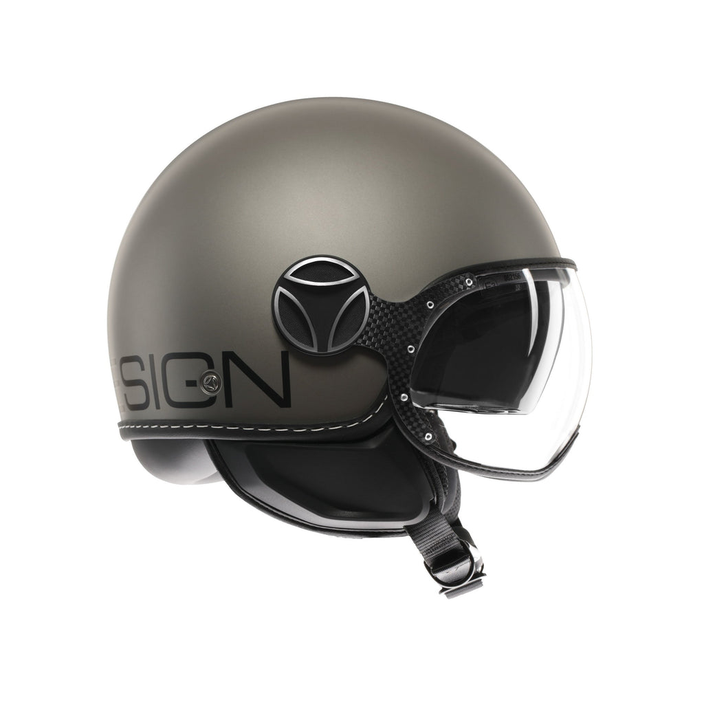 Casco jet Momo Design FGTR EVO Mono titanio opaco, lato destro con scritta MOMODESIGN nera