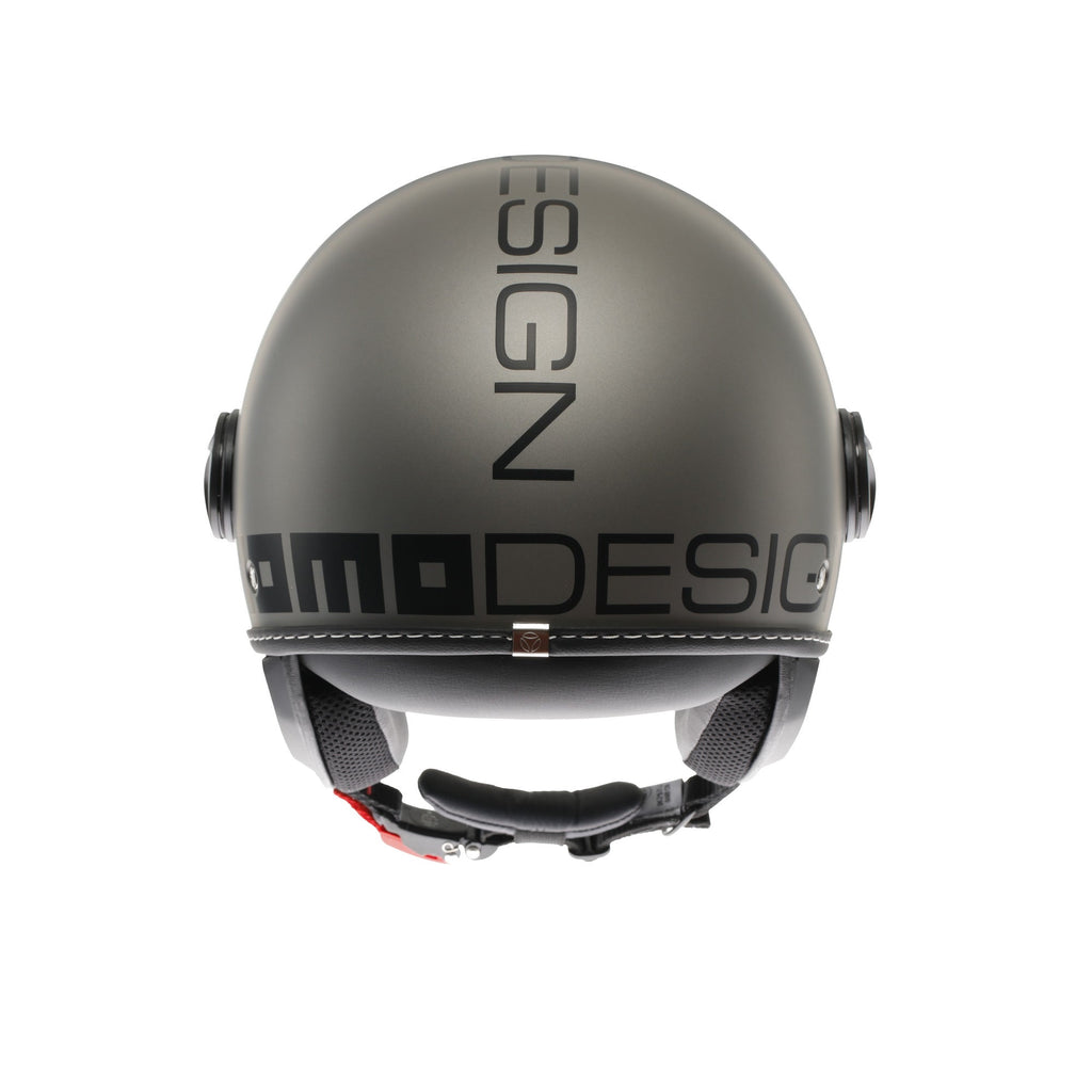 Casco jet Momo Design FGTR EVO Mono titanio opaco, vista posteriore con scritta MOMODESIGN