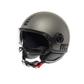 Casco jet Momo Design FGTR EVO Mono titanio opaco con logo nero, vista tre quarti anteriore