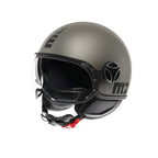 Casco jet Momo Design FGTR EVO Mono titanio opaco con logo nero, vista tre quarti anteriore