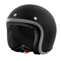 Casco jet Vespa Colors nero opaco con bordo riflettente e bandierina tricolore, vista tre quarti
