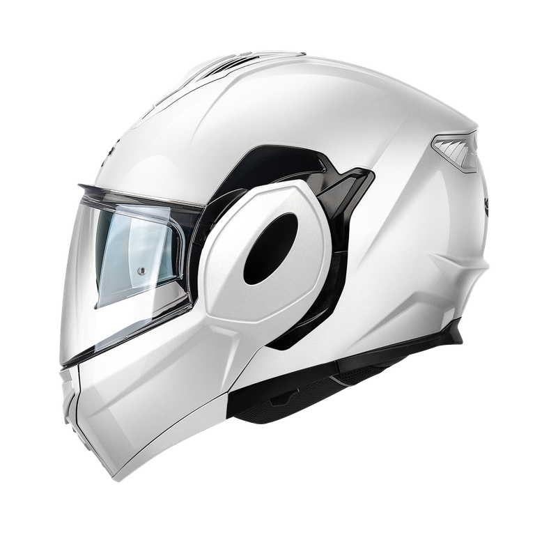 Casco modulare flip-back Kappa KV55 Bianco Lucido, vista laterale sinistra con mentoniera chiusa