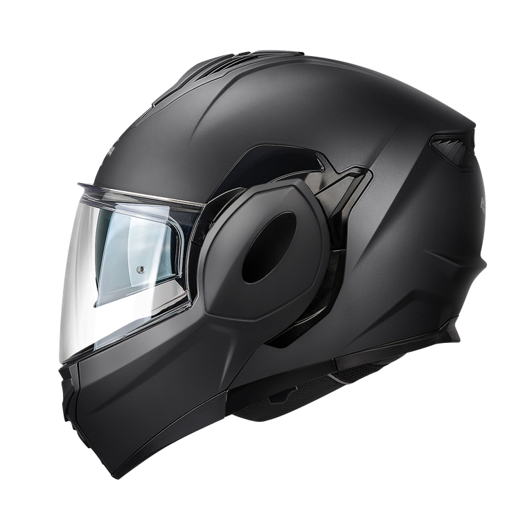 Casco modulare flip-back Kappa KV55 Nero Opaco, vista laterale sinistra con mentoniera chiusa