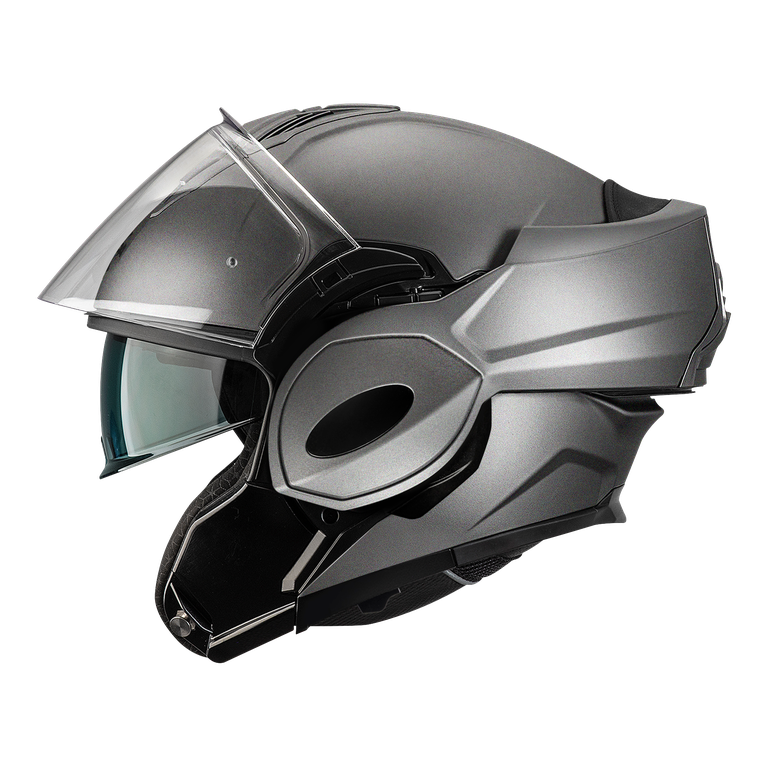 Casco modulare flip-back Kappa KV55 Titanio Opaco, in configurazione jet con mentoniera ribaltata, vista laterale